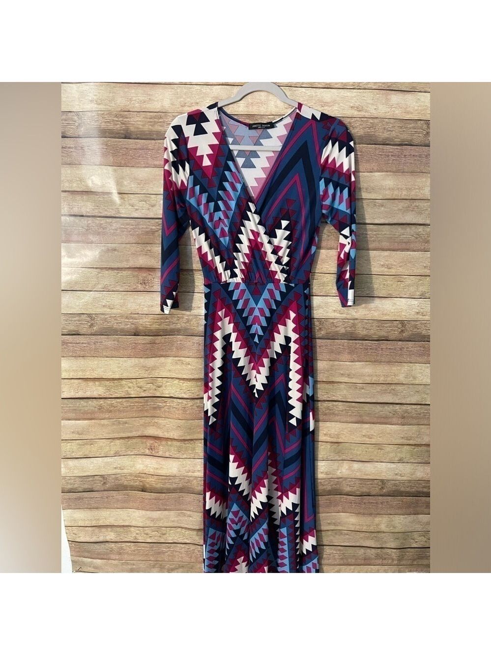 Janette Fashion Women’s  V Neck Poly Spandex Surplice Wrap Maxi Dress Size Small